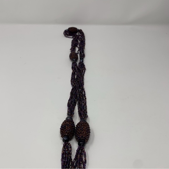 Vintage Purple Seed Beaded Pineapple Inspired Long Layered Chunky Necklace 21" - Picture 6 of 9